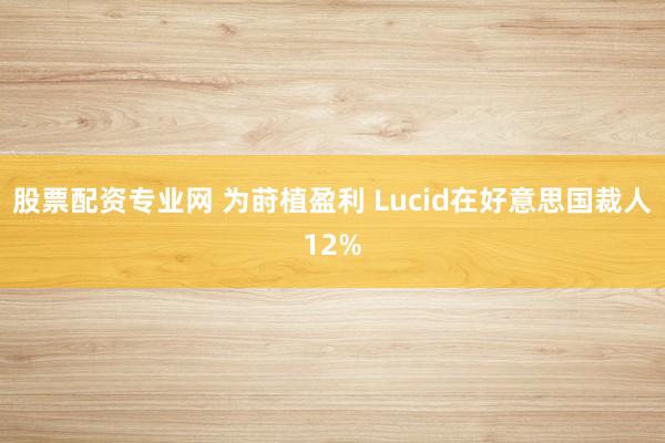 股票配资专业网 为莳植盈利 Lucid在好意思国裁人12%