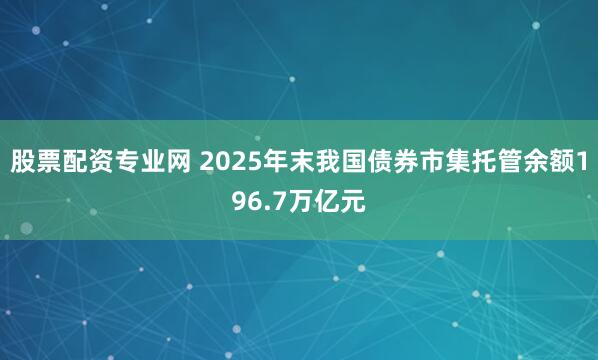 股票配资专业网 2025年末我国债券市集托管余额196.7万亿元