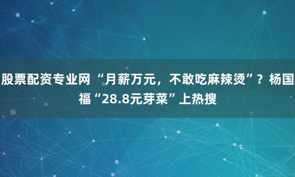股票配资专业网 “月薪万元，不敢吃麻辣烫”？杨国福“28.8元芽菜”上热搜